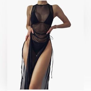Elegant Black Sheer Women Swim Cover-Up; worn once